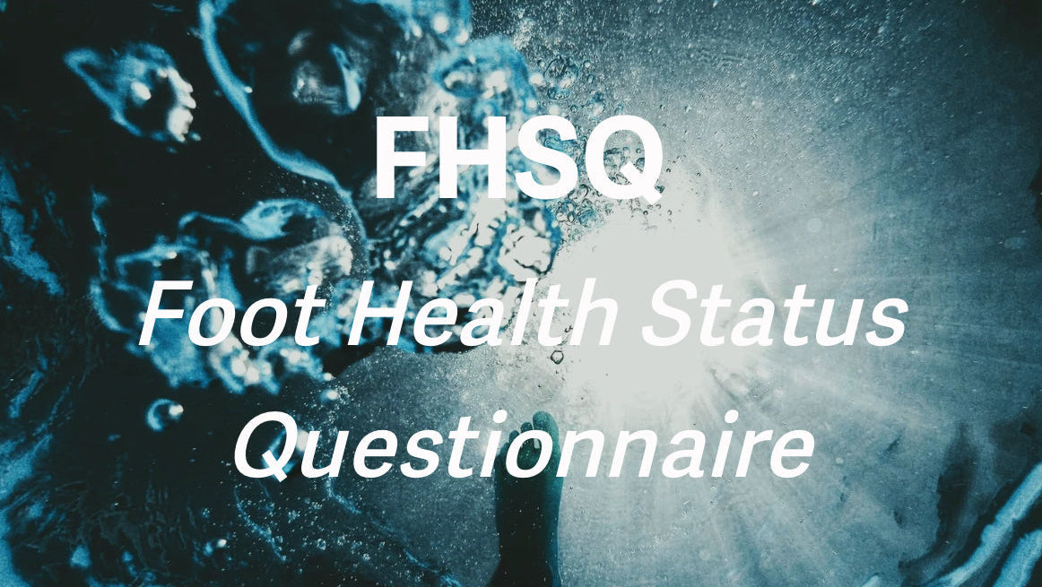 Text 'FHSQ Foot Health Status Questionnaire' over a blue and white abstract background