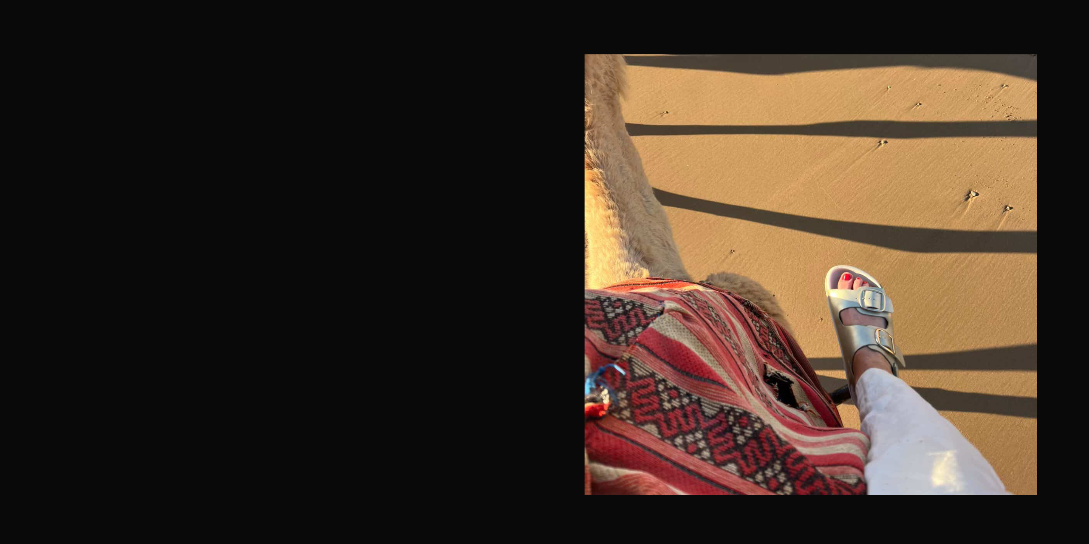 Person wearing sandals stepping onto a patterned rug with a black border